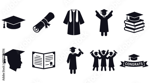 Graduation icons and symbols for education and academic achievement