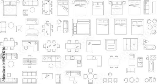Collection of various technical drawings and diagrams isolated on transparent background