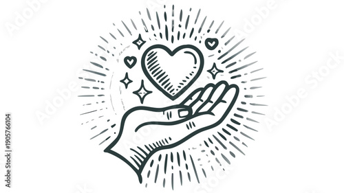 Hand holding heart with sparkles and shine