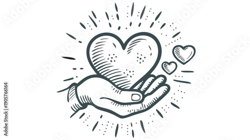 Hand holding heart with love and care