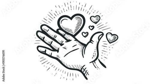 Hand releasing hearts into the air with love and care