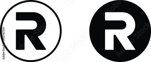 Registered trademark symbol vector set, R logo inside circle, black and white legal brand protection icons for corporate identity