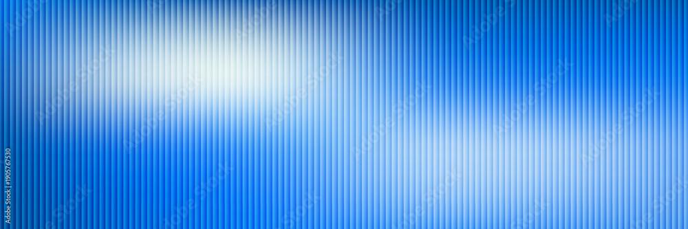 Obraz premium Ribbed glass effect background. Reeded transparent plastic wall. Blue iridescent gradient pattern. Abstract corrugated glass texture, neon light. Pearlescent holographic backdrop. Deep purple glow bg