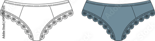 Women lace underwear illustration set with seamless panties in outline and filled styles, feminine lingerie fashion design concept