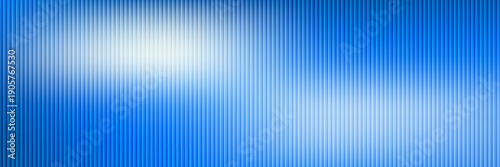 Ribbed glass effect background. Reeded transparent plastic wall. Blue iridescent gradient pattern. Abstract corrugated glass texture, neon light. Pearlescent holographic backdrop. Deep purple glow bg