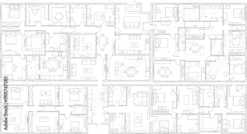 A blurry image of multiple blueprint or floor plan on isolated on transparent background