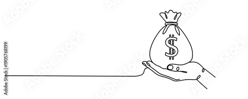 Money bag continuous line. Continuous one line drawing Money bag. Bag, money concept. Single line drawing Editable stroke