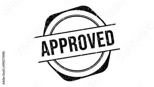 Approved Stamp Emblem: A detailed, textured stamp declaring APPROVED in bold, clear lettering, symbolizing official endorsement and validation.
