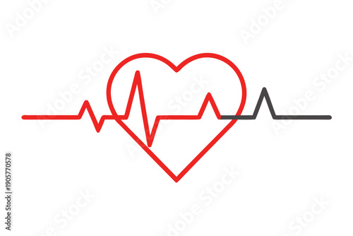 A red heart with an electrocardiogram line on a white background