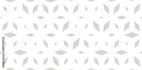 Trendy vector seamless pattern with diamonds, floral silhouettes. Subtle grey and white background with halftone effect, scattered shapes, grid. Simple minimalist texture. Repeated modern geo design