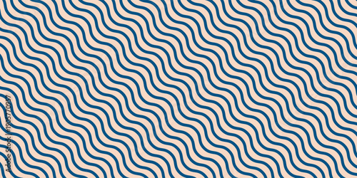Simple vector seamless pattern with vertical wavy lines, bold stripes, liquid shapes. Navy blue and beige abstract ripple texture. Stylish waves background. Repeated design for decor, print, fabric