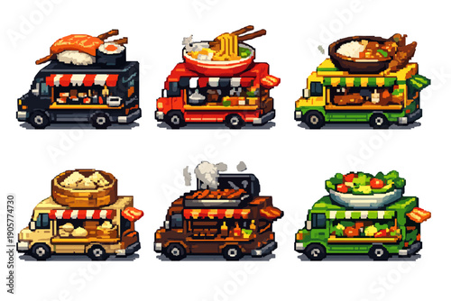 Food and Cuisine Icon Set. Containing food truck, street food, snacks, meals, beverages, ingredients, flavors, dishes and more.