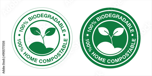 Biodegradable Home Compostable Round label icon For Product Label Green Standard Vector