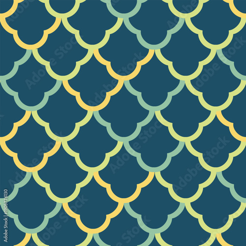 Retro Mermaid Fish Scale Geometric Background green 