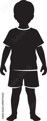 Silhouette of small boy in short sleeve shirt and athletic shorts set