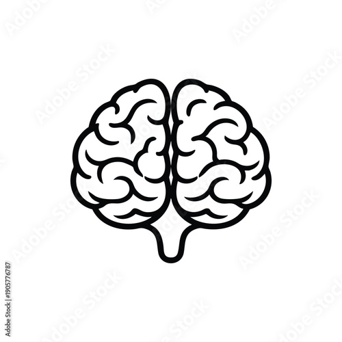 Black and white brain icon simple human mind outline vector illustration for education science medical design