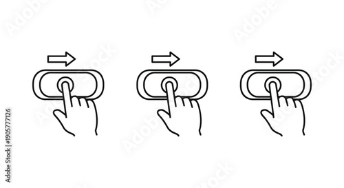 Simple line art icons illustrating the process for sliding a finger across a digital interface button.
