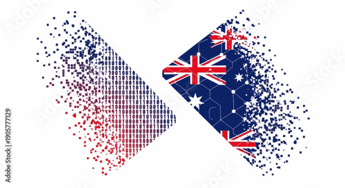 Digital Transformation Concept with Binary Code and Australia Flag in Arrow Shapes with Pixel Effect, Symbol of Future Technology and Data Exchange Vector Illustration