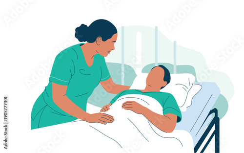 A nurse tends to a patient in a hospital bed with care and compassion.