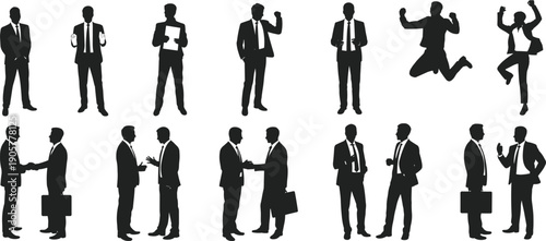 Business professionals silhouette group handshake communication teamwork, corporate staff collaboration success leadership office workplace illustration concept flat vector design stock
