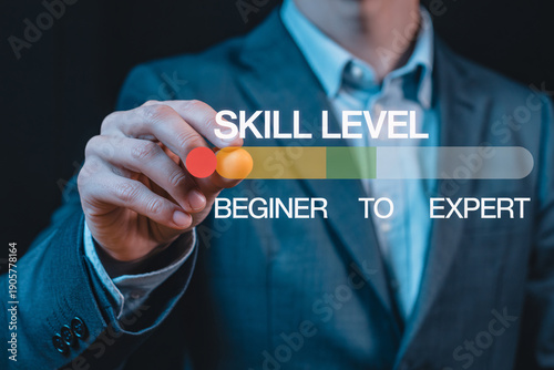Businessman adjusting skill level slider from beginner to expert