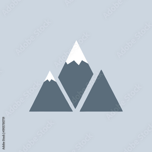 Minimalist Three Blue Mountains with Snow Peak Tops Graphic Icon Symbol for Outdoor Adventure Nature Travel and Landscape Design Background