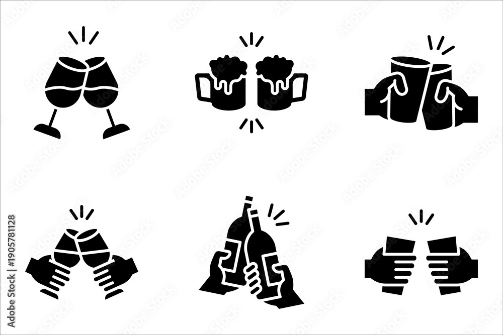 Fototapeta premium Wine toast icon set, linear style for graphic and web design. vector illutration on white background