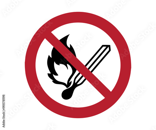 Fotografie Fire, open ignition source and smoking prohibited vector illustration on transparent background