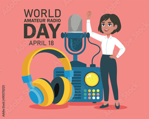World Amateur Radio Day. April 18. Holiday concept. Template for background, banner, card, poster with text inscription.