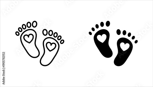 Baby footprint icon set. Baby feet sign with love. vector illutration on white background