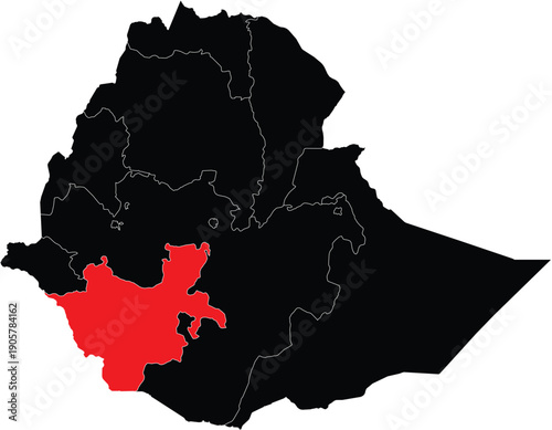 Southern Nations Nationalities and Peoples Region Highlighted on Ethiopia Political Map Editable Vector Design