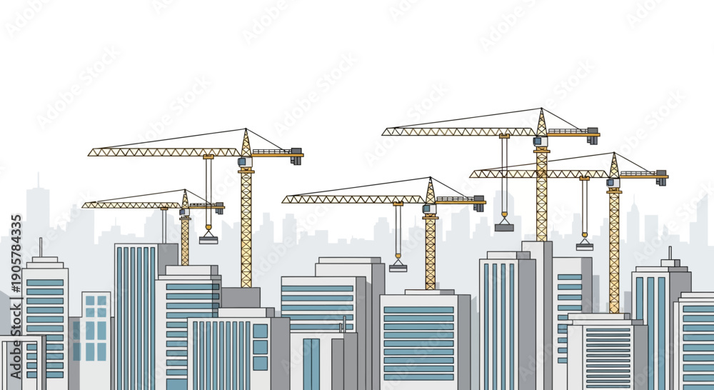 Obraz premium Cityscape under construction with cranes and modern buildings 1.