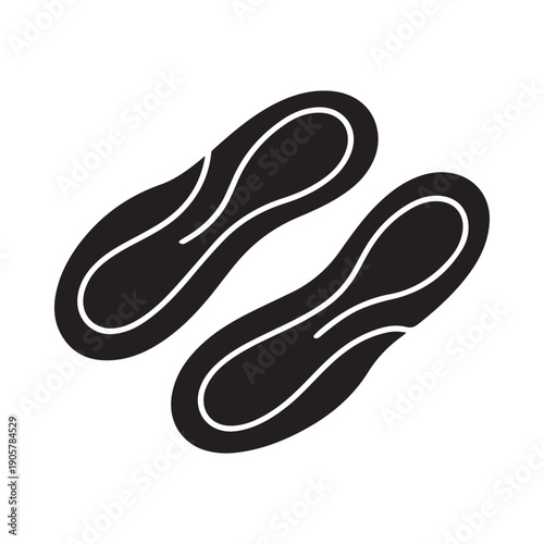 Black and white graphic illustration of two traditional asian slippers or flip flops