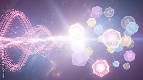 Abstract Energy Wave and Geometric Shapes in Digital Space.