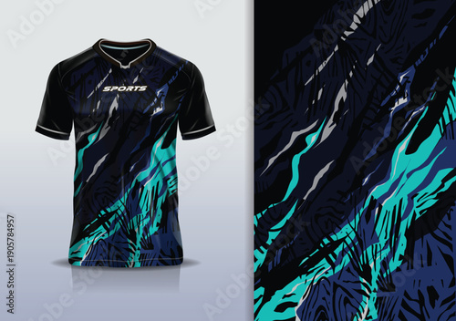 T-shirt mockup abstract texture grunge sport jersey design for football, soccer, racing, esports, running, gray green black color