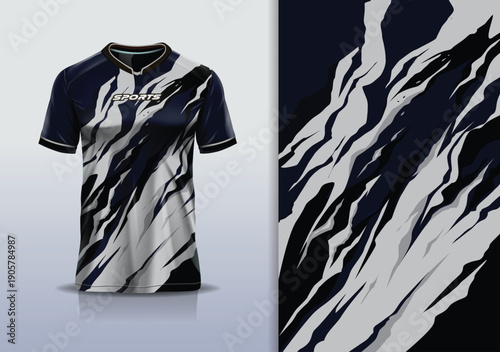 T-shirt mockup abstract texture grunge sport jersey design for football, soccer, racing, esports, running, gray black color