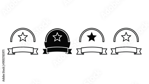 Four distinct badges with stars and ribbons in a row Vector