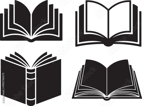 Open Book Icons Set – Minimal Reading Education Silhouette Vectors