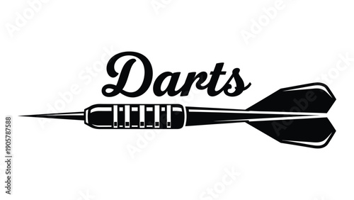 A stylized dart with the word darts written in a cursive font. Vector