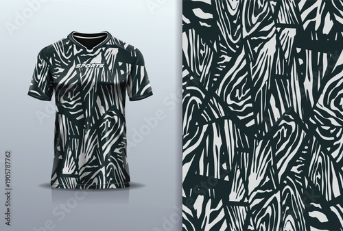 T-shirt mockup abstract texture grunge sport jersey design for football, soccer, racing, esports, running, gray black color