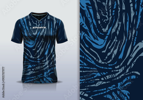 T-shirt mockup abstract texture grunge sport jersey design for football, soccer, racing, esports, running, blue navy color