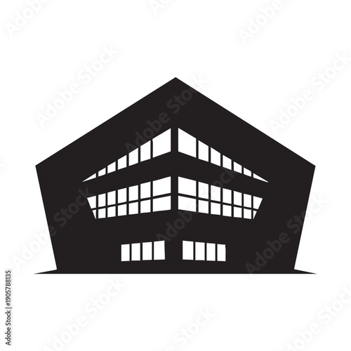 Modern office building silhouette vector with geometric architectural design professional workspace exterior icon sleek commercial property facade symbol minimal urban construction graphic art