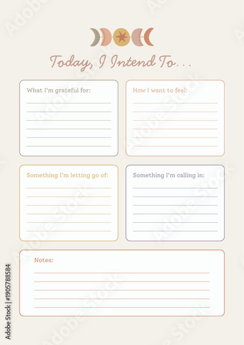 Daily intention planner with moon phases