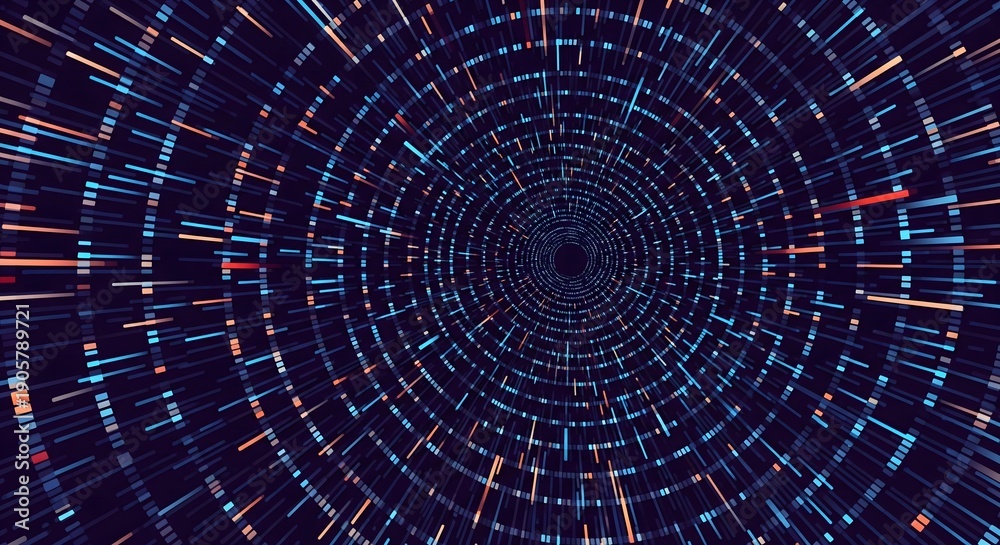 Fototapeta premium Abstract digital tunnel made of binary code and data lines suitable for matrix and internet themes providing a high speed and information rich visual perspective for coding backgrounds.