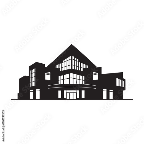 Modern shopping mall silhouette retail building icon vector illustration commercial architecture design isolated on white background department store graphic for business and urban development