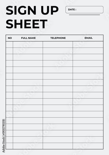 Sign Up Sheet Template for Registration and RecordKeeping