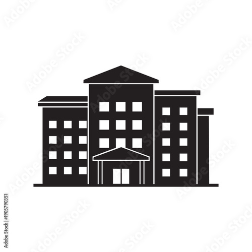 Hospital building silhouette medical clinic icon vector illustration healthcare facility design isolated on white background professional nursing home and infirmary architecture for health services