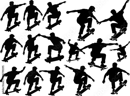 Collection of skateboard vector in black