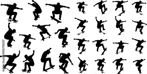 Collection of skateboard vector in black