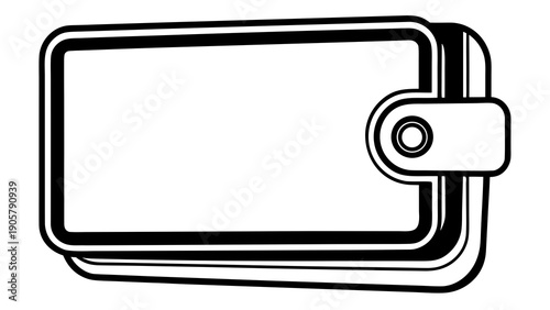 Illustration of a closed wallet with a clasp in black and white simple design style minimal and modern on transparent background silhouette